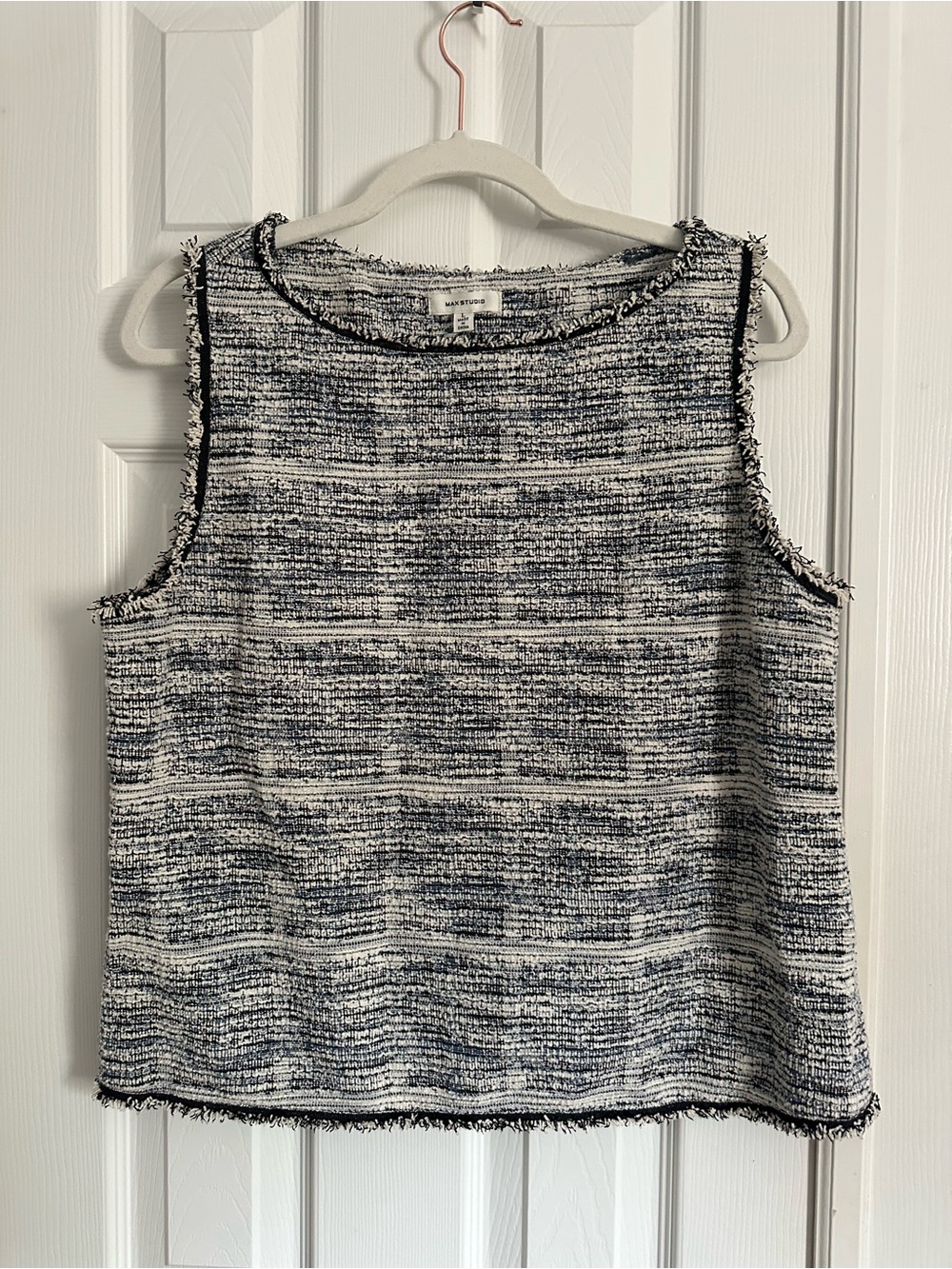 Sleeveless Tweed Shell Top - Black & White